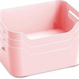 KOLORR Jolly Plastic Small Basket with Handle for Storage Box| Multipurpose Light Weight Plastic Baskets organiser for Clothes Toys Stationary Cosmetics Livingroom Bathroom | Pack of 3 - Pink-image-72