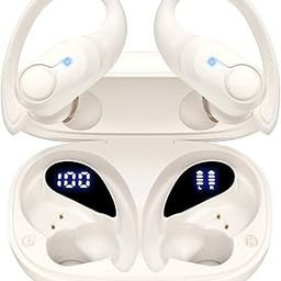 BOLOXA Wireless Earbuds Bluetooth Headphones Ear Buds 70H Playback Digital Display Wireless Charging Case Deep Bass Earphones Over Ear Sport Waterproof Bluetooth Headset for Workout Running White-image-5