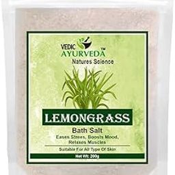 VEDICYURVEDA Lemongrass Bath Salt, 100% Natural Aromatherapy Soak for Stress Relief and Muscle Aches Pain Relief, 200g-image-97