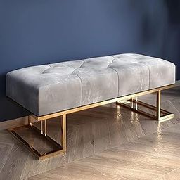 ObalTure Metal Entryway Bench For Bedroom Modern Ottoman End Of Bed Corduroy Padded Benches Decorative Home Furniture For Living Room Foyer Mudroom Hallway (Gray), Grey-image-12