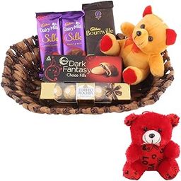 SFU E Com Premium Chocolate Gift Hamper With Cute Teddy Bear | Valentine Teddy Bear With Chocolate Combo | Valentine Chocolate Hamper | 406-45