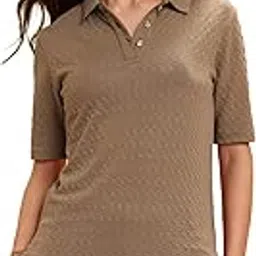 u.s. polo assn. Women Polo with Elbow Sleeves and Embelished Buttons (UWAW25PTS394_Dark Brown_S)-picture-1