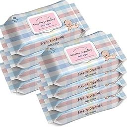 Sceptre Organics Soft Cleansing Baby Wipes with Lid | Aloe Vera, Almond Oil, Chamomile & Vitamin E | Thick, Safe, Gentle & Alcohol-Free | Rash & Germ Protection | 80 Wipe X 8 Packs-image-63
