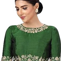 Women's Readymade Art Silk Embroidered Saree Blouse with Elbow Length Sleeves-image-10