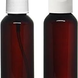 Combo Of 2-50 ml Amber Plastic Empty White Flip Top Cap + White Fine Mist Spray Bottle Container For Sanitizer, Perfume, Rose Water, Travel, Other Diy Products, Refillable Reusable-3