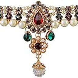 Gold Plated Pearl with Multi Color Stone Belly Chain for Women-image-34