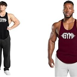 Gym Vest Workout Tank Top Set, 2 Pack, Men's Fitness Muscle Shirts Multicolour S M L XL XXL XXXL blackredwine27Julyt001-image-87