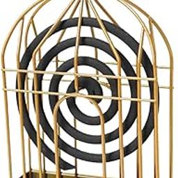 Portable Metal Mosquito Coil Holder Incense Holder Retro Incense Coil Burner, Hanging Bird Cage Outdoor Home Garden Decor for Bar Courtyard Office Desktop, Golden Color, Pack of 1-image-8