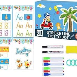 KLIVE Fine Motor Skill Tracing Workbook for Preschool Kids Alphabet Number Writing Practice Handwriting Pen Grip Control Reusable Learning Educational Book-Stroke Line Dot to Dot-image-14
