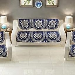 Excell loomtex Presents Latest Cotton Floral 5 Seater Sofa Cover - Set of 6 (Blue, Standard Size)-image-35