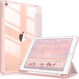 SwooK Hybrid Case for iPad 6th Generation 2018 / 5th Gen 2017 / iPad Air 2 / iPad Air 1 (9.7 Inch) iPad Case with Pencil Holder Shockproof Clear Back Shell Flip Cover Case (Rose Gold)-24