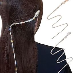 NICENEEDED 2Pcs Full Rhinestones Snake Hair Chains, Punk Crystal Tassel Hair Clip Chains, 20 Inch Long Rhinestone Decorative Hairpin Headpiece for Women Girls(Silver, Gold)-image-52