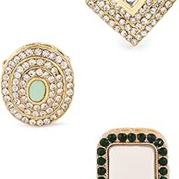Set of 3 Green Dazzling Austrian Diamonds Ethnic Adjustable Rings For Women-ZPFK14521-image-51