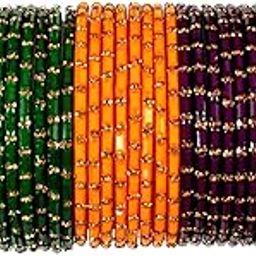 Glass Bangles Set in Red Green Gajri Purple Yellow Color for Women & Girls(40 Bangles set)(262)-image-71