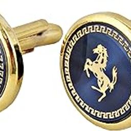 Unique Men Jewelry Blue Color Gold Plated Vintage Horse Design Round Sleeve Button Formal Cuff Button Wedding Shirt Button, Suit, Blazer Cufflinks Pair Gift Set For Men (230-CHC4-1096)-14