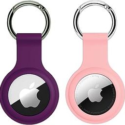 SQUIF Pack of 2 Airtag Case for Airtags Silicone Case Protective Cover for Airtag Case Locator Tracker Anti-Lost Device Keychain Protection Sleeve (Dark Purple_Pink)-7