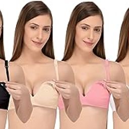 Women's Seamless, Deep-Neck, Non-Padded, Non-Wired Nursing Bra - Pack of 4-image-5