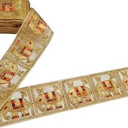 Balar Laces Borders Material Elephant Design Work Heavy Trim For Saree,Kurti,Dress,Dupatta,Lehenga Bags,Decorations,Borders,Crafts&Home DeCor,Blouse Gold Colour 9 Meter,(Pack Of 1 )-picture-29
