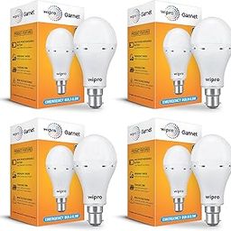 Wipro Garnet 9w LED Emergency Bulb | Cool Day White (6500K) | B22 LED Bulb Base | Inverter Bulb for home, with 4 Hours battery back up| Li-ion Battery | Over charging Protection | Pack of 4-image-9