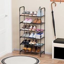 Lukzer 6-Tier Shoe Storage Rack | Durable Metal & Plastic Free-Standing Shoe Organizer | Space-Saving Shoe Shelf for Entryway,Closet, Hallway & Bedroom | Sturdy&Stylish Shoe Stand (Black/119x56x28 cm)-image-34