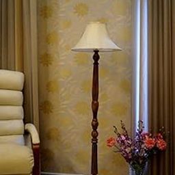 Mango Wood Brown Floor LAMP with Shade-CONICAL-Color-Khadi-image-14