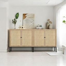 Renbo Furniture Wooden Sideboard Cabinet for Living Room, Drawing Room, Office & Lounge | Bar Cabinet, Brown, Solid Wood with Metal Frame | Material: Sheesham Solid Wood, Cane, Metal (Set 1)-image-56