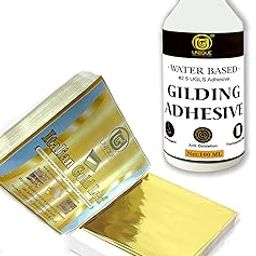 UGLS Gold Leaf Sheets, 100 Sheets, 8 by 8.cm Warq & Gilding Glue 100.ML - Golden Foil Paper for Gilding, Resin Art, Maysur Paintings, Arts Crafts (Italian Gold Leaf 50 Sheets & Glue)-image-60