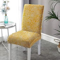 HOTKEI Yellow Printed Dining Table Chair Cover Stretchable Slipcover Seat Protector Removable 1pc Polycotton Dining Chairs Covers for Home Hotel Dining Table Chairs-image-44