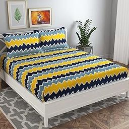 BSB HOME Premium Double Bedsheet with 2 Pillow Covers - 160 TC Supersoft Glace Cotton - Breathable & Wrinkle Free - 3 Pcs Set | Yellow & Grey-image-68