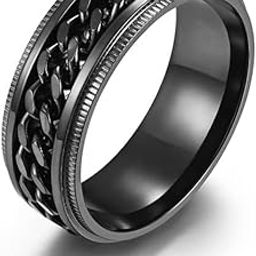 Mens Spinner Ring Figit Rings for Anxiety Black Plated Rotatable Cuban Link Chain Stainless Steel Sterling Silver Plated Ring-image-23