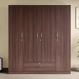 DEWV Wardrobe EWA 4-Door Engineered Wood Wardrobe for Clothes (Brown), 1-Year Warranty, 8 Shelves, 1 Drawer-image-4