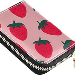 Strawberry Fruit RFID Credit Card Wallet, Microfiber Leather Zipper Card Case Holder for Women-48