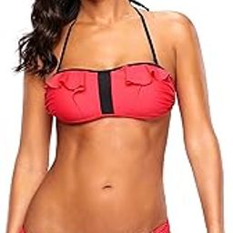 White and Pink Printed Ruffled Bandeau Top and Patterned Bikini Bottom Set-picture-3