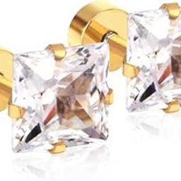 Mens Gold Square Stud Earrings Alloy Stud Earring-image-1