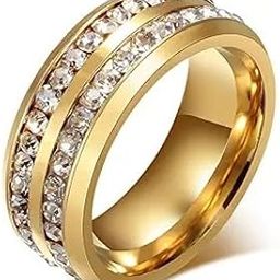 LEEYA NL10 Mens Womens 8MM Titanium Stainless Steel High Polished 18K Gold Plated Channel Set Cubic Zirconia CZ Promise Engagement Band Unisex Gold Wedding Ring Comfort Fit, Size 6-13 (8, Gold)-image-15