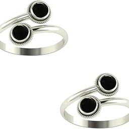 925 CZ Silver Black Onyx Toe Rings (Leg Finger Rings) In Pure 92.5 Sterling Silver For Women | Toe Rings for Women and Girls | Chandi Bichiya-image-92