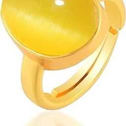 Brass Gold Plated Re-Constituted Yellow Chrysoberyl Cat's Eye LEHSUNIYA finger ring for Men Women (Stone 12x6mm/23 Carat (25.25 Ratti) -Adjustable Size Astrology Ketu protection ring -ORMG3441-image-1