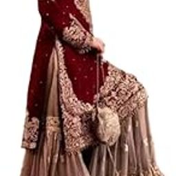 Women's Embroidered Anarkali Kurta with Sharara & Dupatta - Women Croset Embroidered Kurta and Sharara Set with Dupatta-image-1