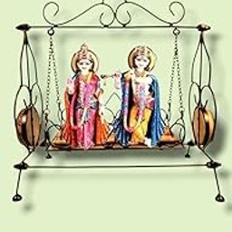 Decorative Metal Jhoola Swing with Wooden Seat, Traditional Design, Chain-Suspended-19