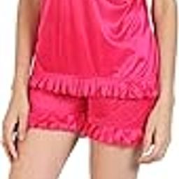 Women/Girls Satin Nightwear Set of 2Pcs Top, & Shorts Nightwear/Night Suit/Loungewear (Top, & Shorts) Pink-image-90