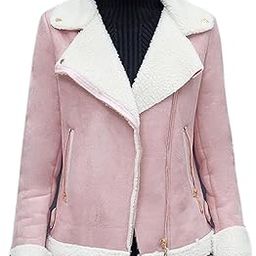 Ladies Warm Parka Coat Suede Fleece Lined Short Motorcycle Jacket-image-8