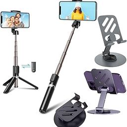 Mobile Stand Selfie Stick Phone with Tripod Holder for Video Recording (Combo with Mobile Stand Holder),Vlogging Accessories Kit, YouTube Making Gadgets Photo/Videos Remote, 360 Rotation-picture-2
