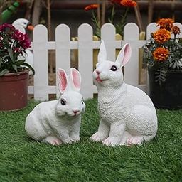 Wonderland Set of 2 : Resin Cute Standing and Sitting Rabbit Statue |Medium| | Garden Decor, Home Decor, Baloncy Decoration, gardden Statue | White Color | Can be Put Outside-image-5
