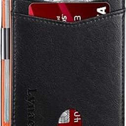 Slim Wallet for Men Gifts 12 Card Slots ID Window with Money Clip Minimalist RFID Front Pocket Bifold Leather Small Thin Gift Box Dad Birthday Christmas Regalos Hombres-Black&Orange-image-43