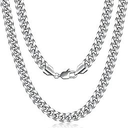Silver Tone Cuban Link Chain for Men, Mens Chain Necklaces, Stainless Steel Chain Necklaces for Men Women, Width 4/5/6/8mm-image-67