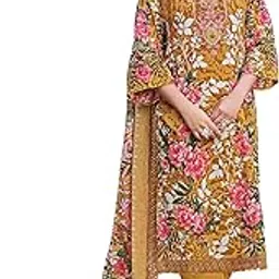 dravinam trends Pure Cambric Cotton Pakistani Embroidered Suit Dress Material with Unstitched Bottoms and Cotton Dupatta-picture-0
