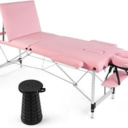 ACi Massage Table Massage Tables Portable Lash Bed 84" Facial Bed Height,Adjustable with Removable Armrest, Aluminum Frame,Folding Stool W/Carrying Bag(3 Folding,Black)-image-55