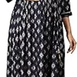 Women's Muslin Cotton Maternity Anarkali Nursing Kurti Dress with Front Zipper for Easy Feeding Pre and Post Pregnancy - (MEW-SK-Blenk)-image-99