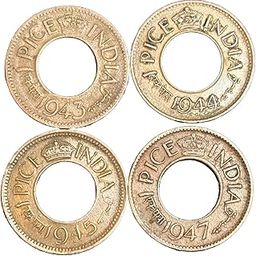 Vintage British India 1 Pice Coins Collection, 1943-1947, Complete Set of 4 Coins-image-2