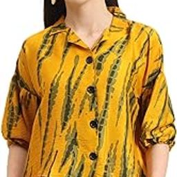 Women Cotton Blend Striped Pattern V-Collar Three Quarter Sleeves Stylish Boxy Shirt (1730)-image-62